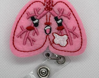 Happy Lungs Badge Reel- Lungs Badge Holder - Felt Badge Reel - Cute Badge Clip - Retractable ID Badge Holder - Badge Pull - ID Badge - Nurse