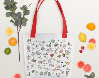 Tote Bag - Foodie, Shopping bag, Graphic Tote, Reusable, Purse, Handmade Illustration, Groceries, Garden, Vegetable, Farmers Market
