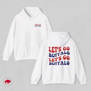 Let&#39;s Go Buffalo Wavy Retro Hoodie, Buffalo Football Sweatshirt, Buffalo-Bills, Bills Mafia, 716, Front and Back Design, Vintage Style