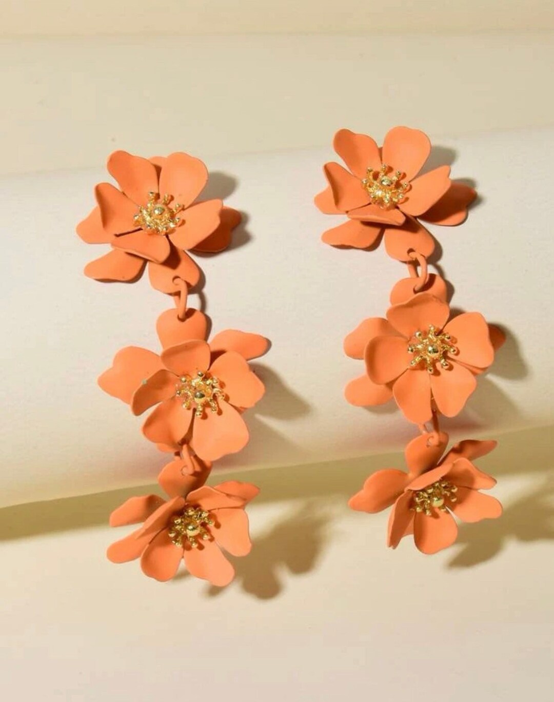 Orange Dangle Earrings Ladies Earrings Floral Flower Etsy
