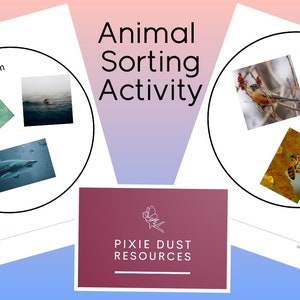 Printable animal sorting activity, cutting and sticking, early years, preschool, understanding the world