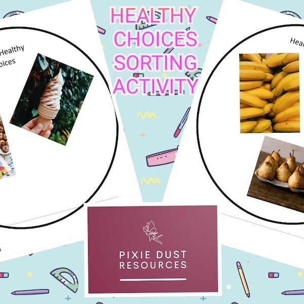 Printable Health Choices Sorting Activity, PSED, early years, healthy, food, exercise, nursery