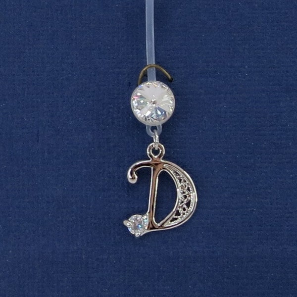 Letter D Belly Button Ring, Bio flex Dangle Belly Ring, Sparkly Body Jewelry , Navel Piercing ,Acrylic Bio Flexible
