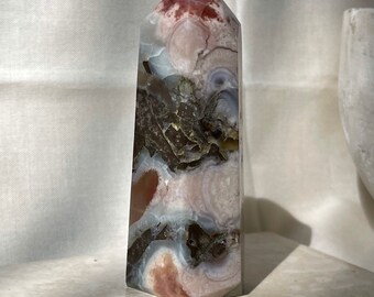 Flower Agate Point | Flower Agate Tower | Cherry Blossom | Green Flower Agate | High Quality | Natural Stone