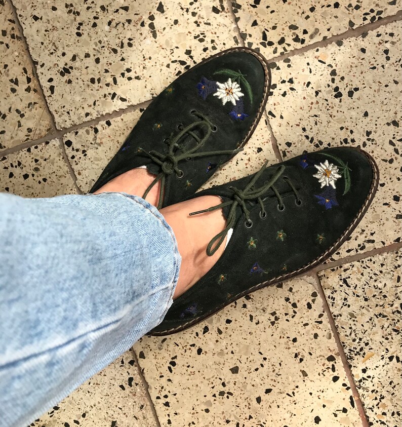 Vintage Dark Green Trachten Women Shoes/ Austrian Folk Leather - Etsy