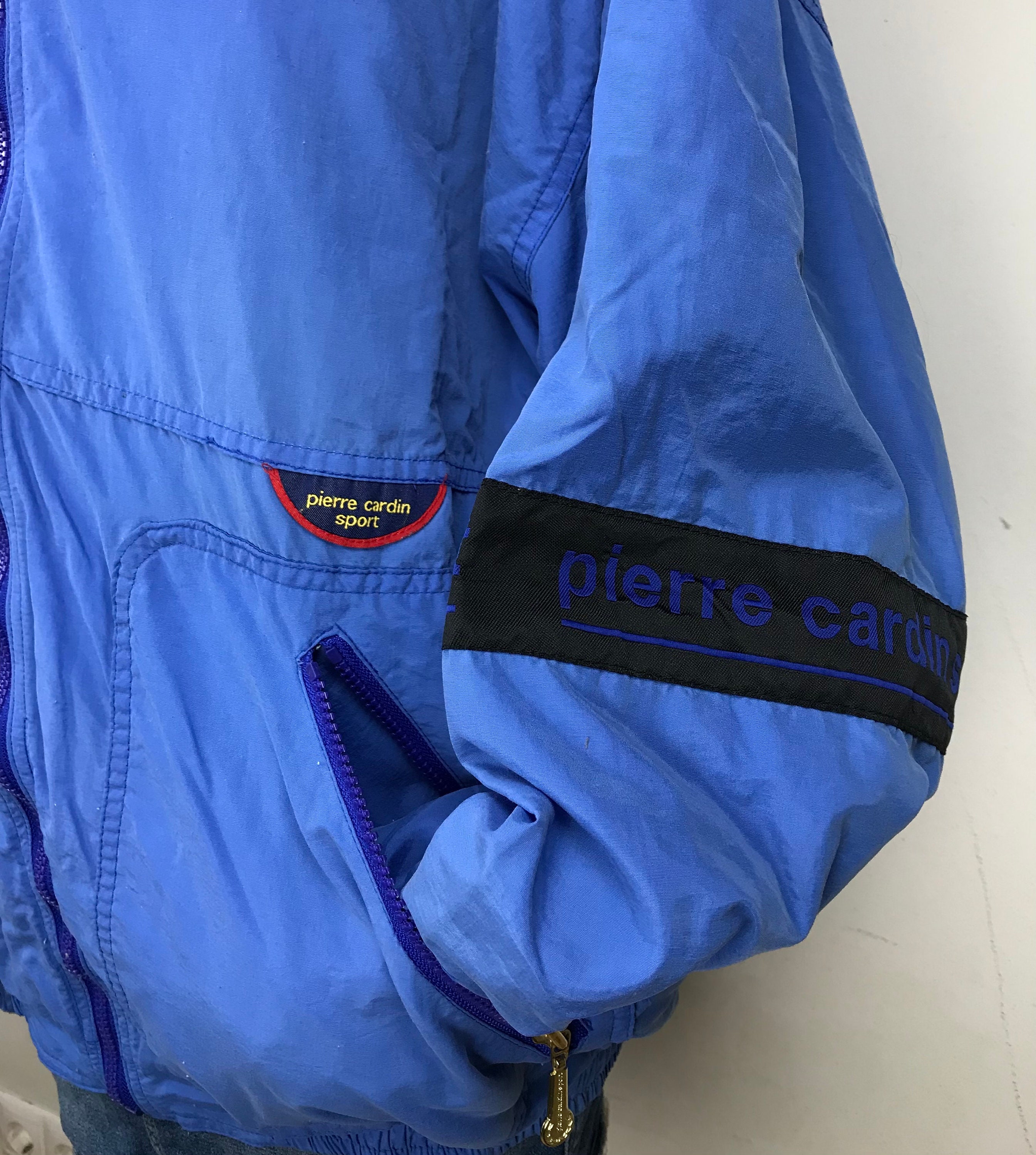 Vintage Pierre Cardin Sport Jacket: 90s Blue Windbreaker, Size L 