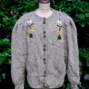 Vintage Austrian knitted cardigan /folkclore knit cardigan / puffy sleeves cardigan