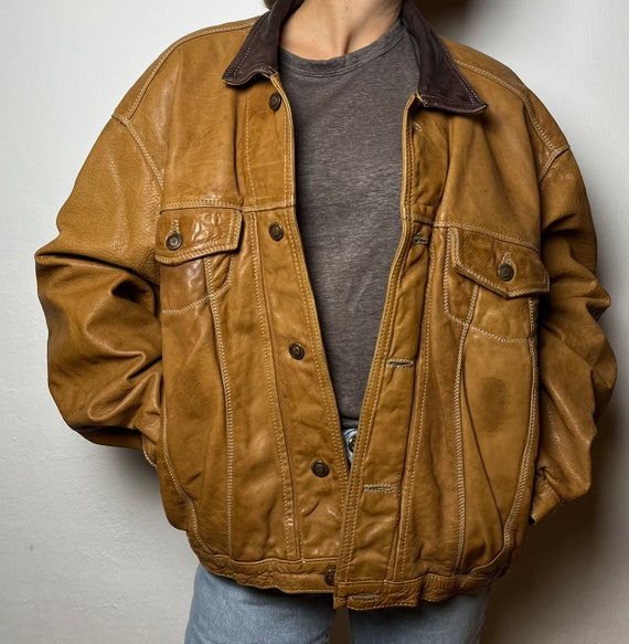 Vintage Brown Leather Jacket Oversized Vera Pelle Leather Bomber Jacket Etsy