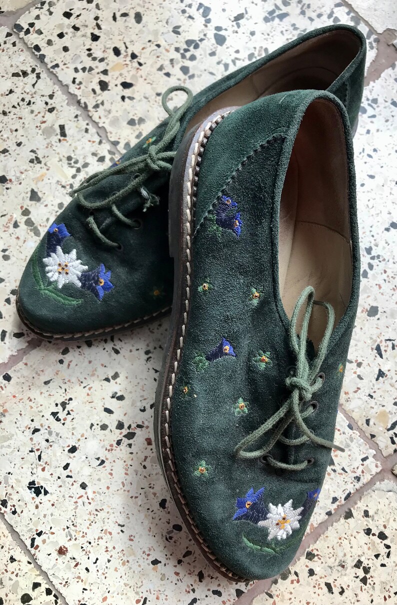 Vintage Dark Green Trachten Women Shoes/ Austrian Folk Leather - Etsy