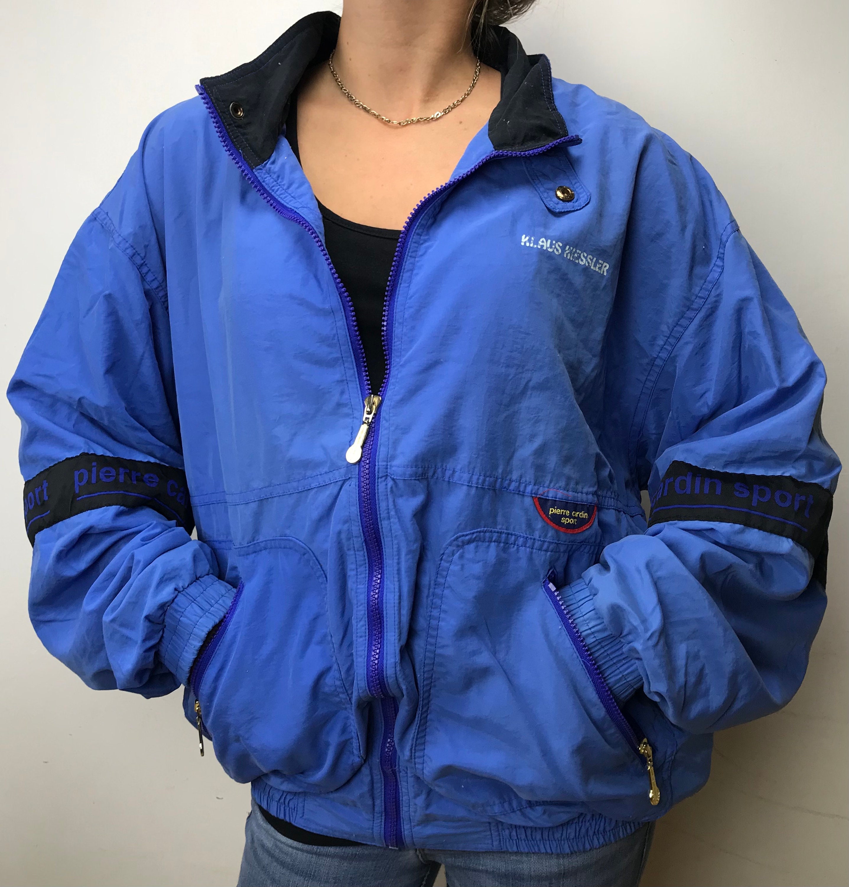 Vintage Pierre Cardin Sport Jacket: 90s Blue Windbreaker, Size L 
