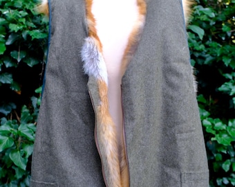 Rood vossenbontvest: wollen mouwloos mouwloos jack