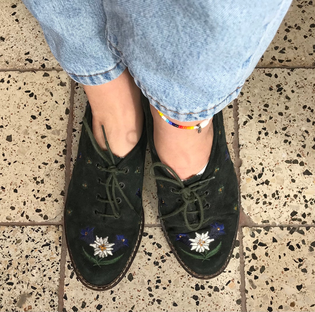 Vintage Dark Green Trachten Women Shoes/ Austrian Folk Leather - Etsy