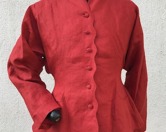 Costumes en lin vintage / Blazer et jupe bordeaux vintage / Robe élégante Taille 38