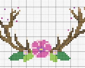 Deer Antlers and Flowers cross stitch pattern