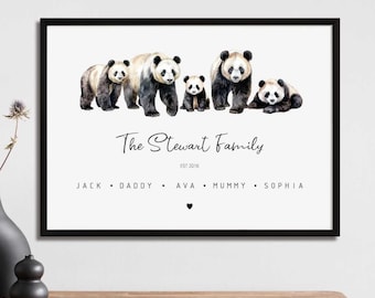 Personalised Panda Family Print, Our Family Gift, Animal Family Print, Panda Art Print, Family Print, Mothers Day Birthday Gift