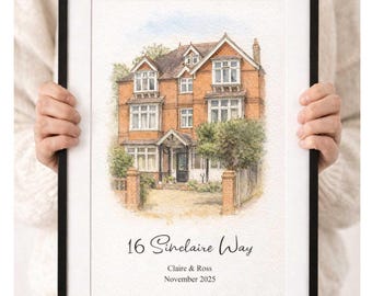 Personalised House Portrait from Photo – Storybook Watercolour Home Illustration – First Home Gift, New Home Print