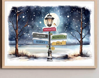 Christmas Personalised Sign Post Family Print, Our Family Gift, Family Print, Birthday Gift,