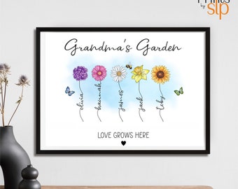 Flower Family Print, Personalised Custom Mothers Day, Print for Family, Fathers Day, Gift for Mum, Family Print, Birthday Gift, Gift for Nan