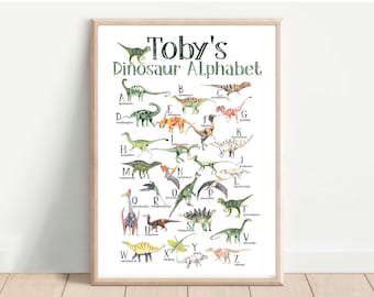 Personalised Dinosaur Alphabet, Childrens Bedroom Gift, Alphabet Name Initial, Family Print, Birthday Gift, Animals, Sea Creatures