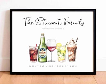 Personalised Family Drinks Print | Custom Mum & Family Portrait | Choose a Drink for Each Person | Mother’s Day Gift | Wall Art