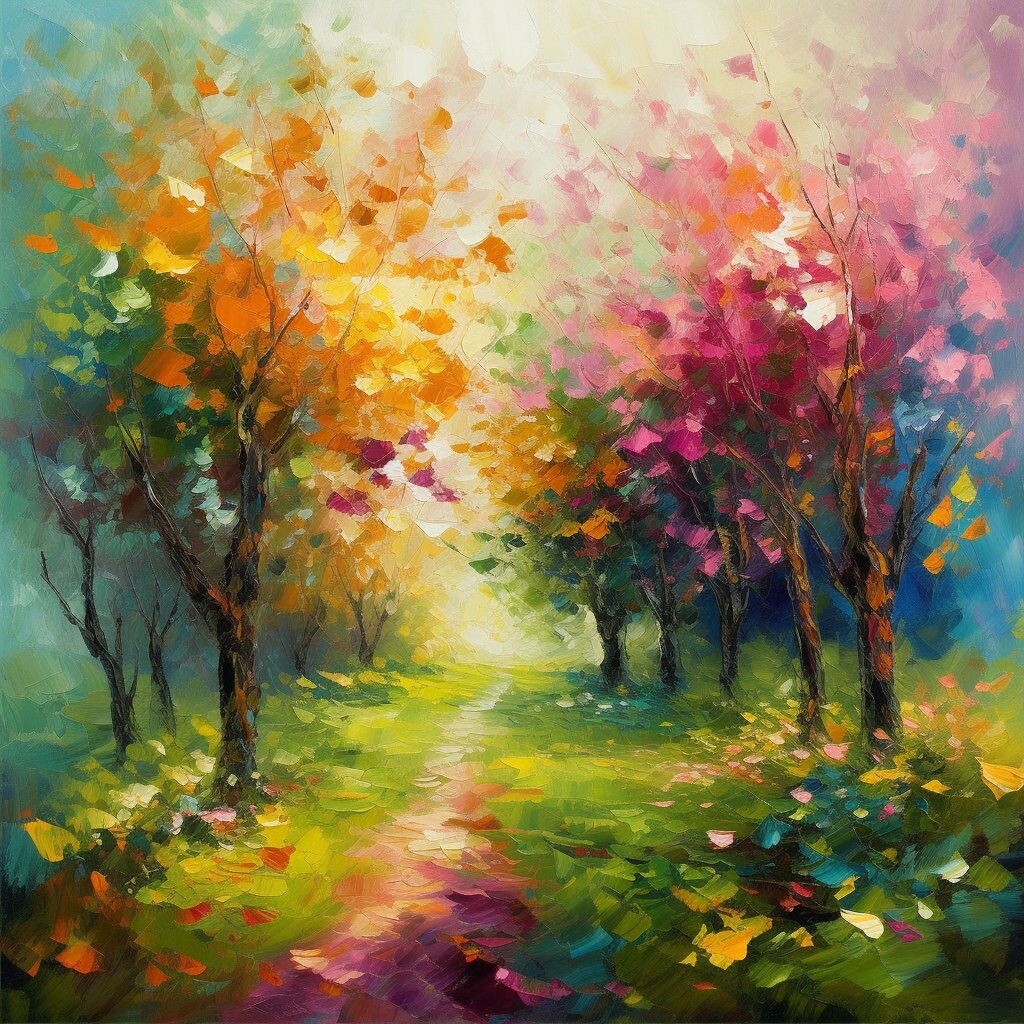 Colorful Spring Trees Digital Art Painting Instant Download High ...