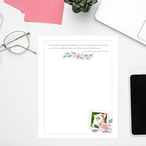 Printable Stationary 2 Pages Pink Flowers Furb World Digital Download