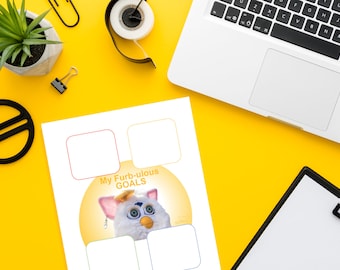 Organigramme numérique imprimable des objectifs avec art Furb et affirmation positive de la vie. Il s'agit d'un fichier PDF numérique à imprimer.