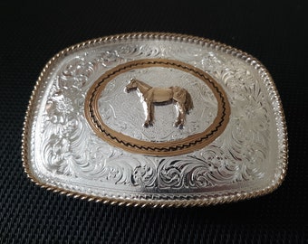 Standing Horse Silver Plate Belt Buckle-New
