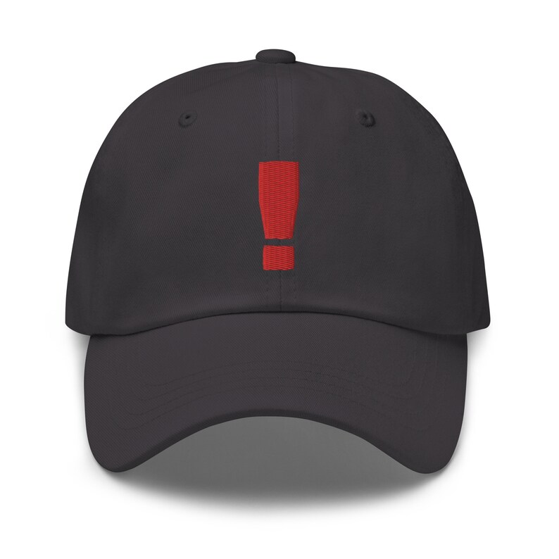 Exclamation Mark Alert Symbol Embroidered Dad Hat Video Game Dark Grey