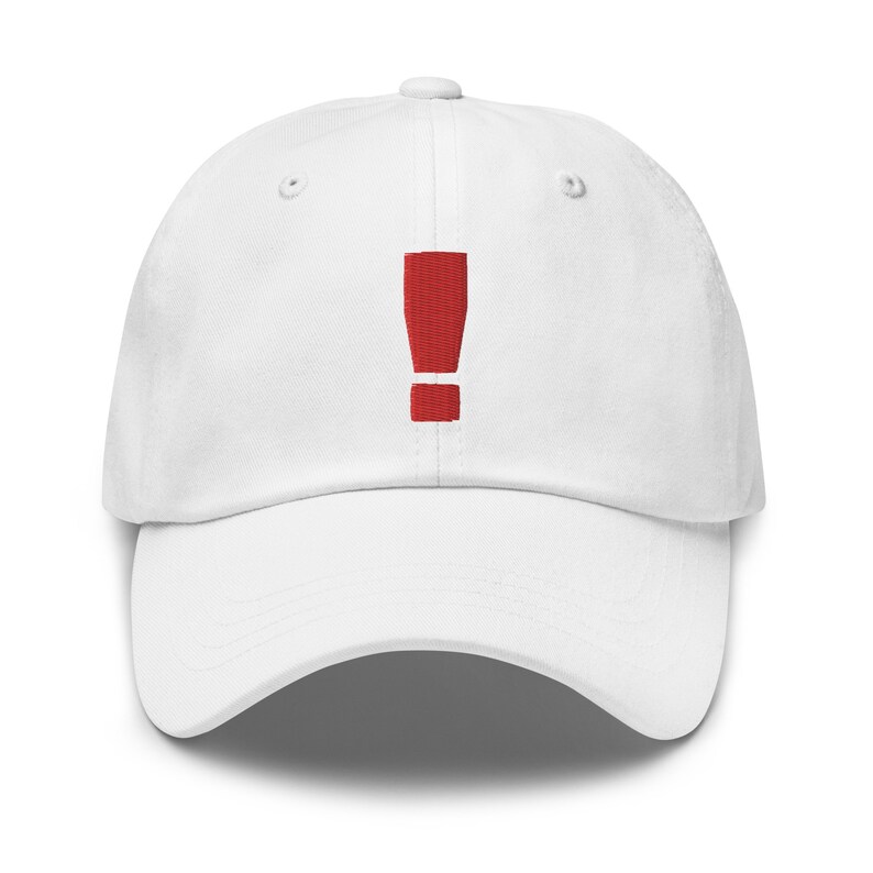 Exclamation Mark Alert Symbol Embroidered Dad Hat Video Game White