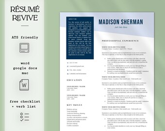 Modern Resume / CV Template, Cover Letter, References for Word and Google Docs | ATS Friendly