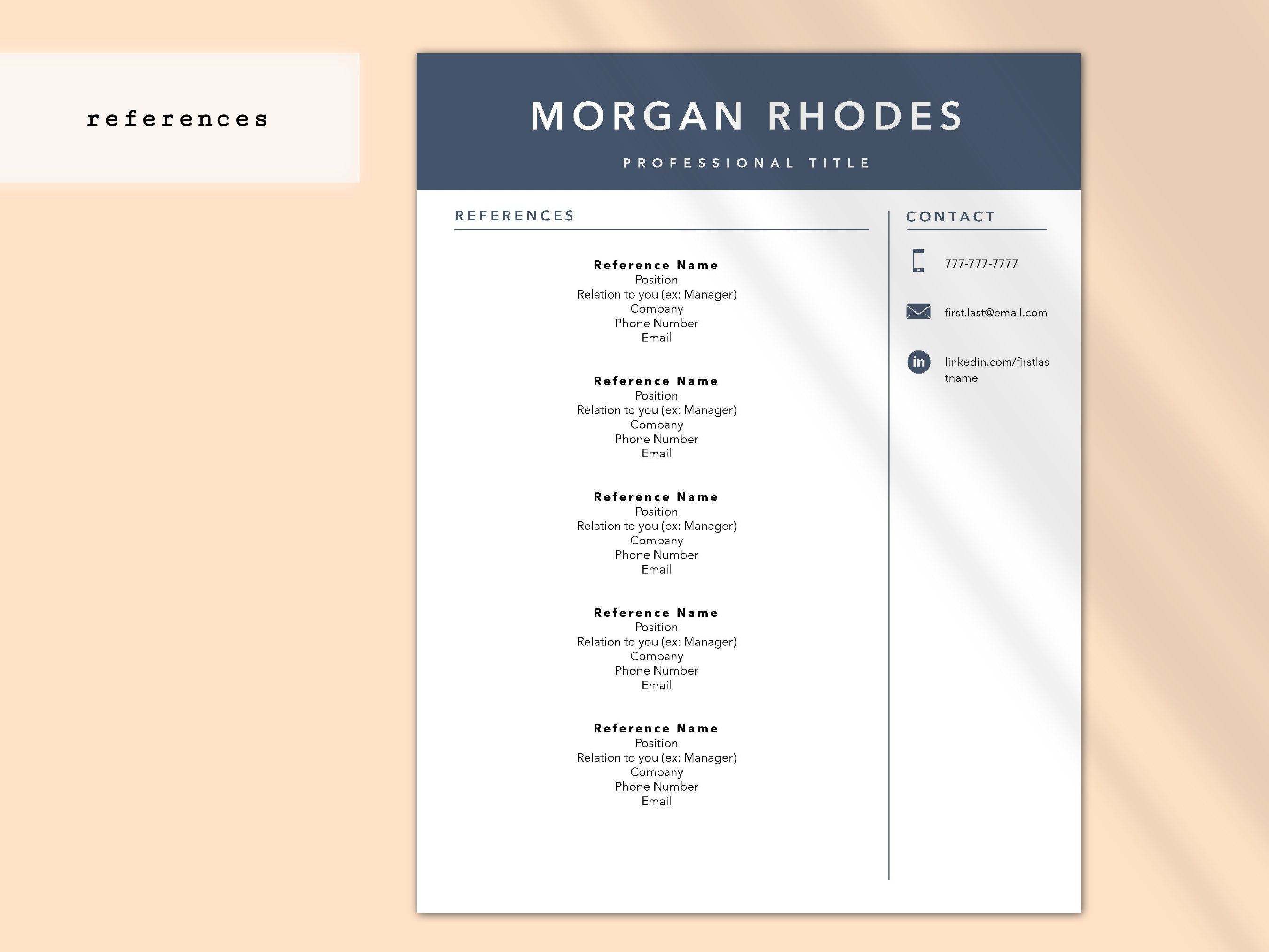 Modern Clean Resume / CV Template, Cover Letter, References for Word ...