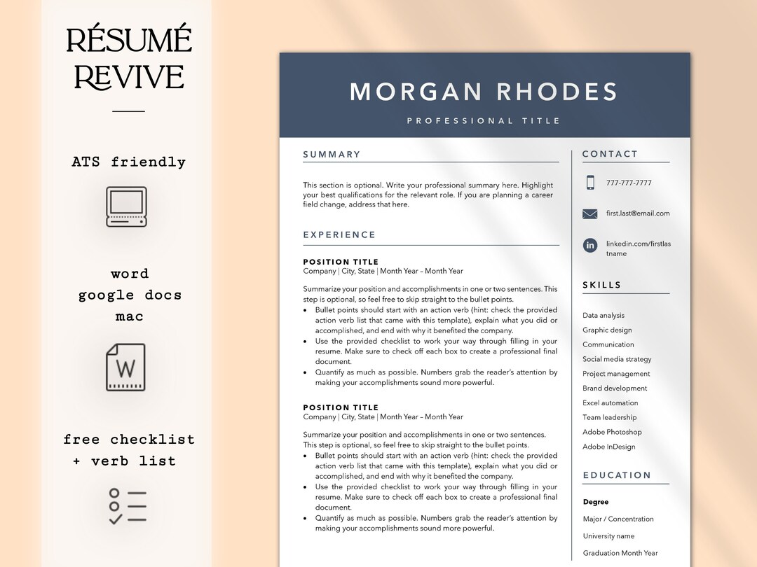 Modern Clean Resume / CV Template, Cover Letter, References for Word ...