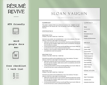 Modern Minimalist Resume / CV Template, Cover Letter, References for Word and Google Docs | ATS Friendly