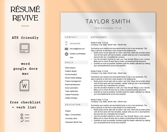 Modern Resume / CV Template, Cover Letter, References for Word and Google Docs | ATS Friendly