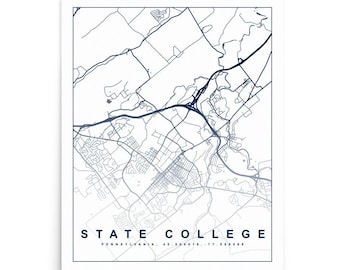 Penn State Map Poster 8x10, 16x20 / Penn State Map Art / State College Map of Campus / Trendy Penn State Grad Gift Wall Decor / College Gift