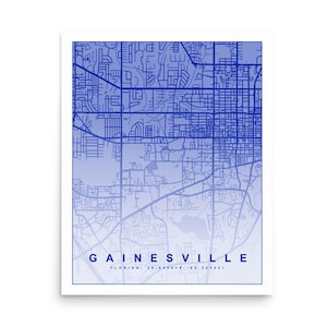 Póster de mapa de Gainesville Florida 8x10, 16x20 / Arte del mapa de Gainesville / Mapa del centro de Gainesville / Mapa de la Universidad de Florida / Decoración de moda
