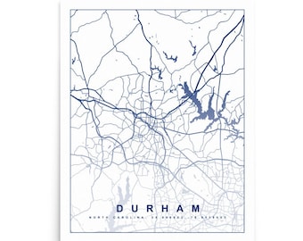 Affiche de carte Duke North Carolina 8x10, 16x20 | | d’art Duke Map Centre-ville de Durham sur la carte | | de décoration de l’Université Duke Décor branché de l’Université Duke