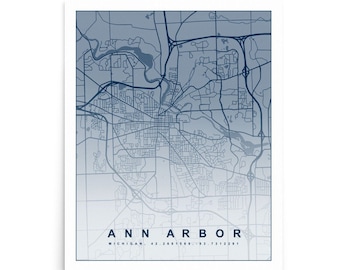 Ann Arbor Michigan Map Poster 8x10, 16x20 | Ann Arbor Map Art | Ann Arbor Michigan On Map | Ann Arbor Decor | University of Michigan Map