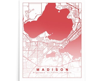 Madison Wisconsin Map Poster 8x10, 16x20 | Madison Map Art | University of Wisconsin Map of Campus | Trendy Wisconsin Grad Gift Wall Decor