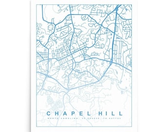 Chapel Hill North Carolina Map Poster 8x10, 16x20 | Chapel Hill Map Art | UNC Chapel Hill Map of Campus | Chapel Hill On Map | Wall Decor