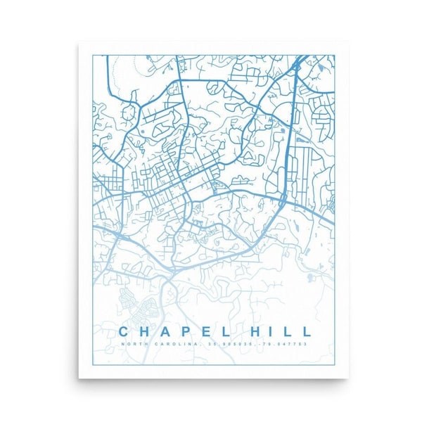 Chapel Hill North Carolina Map Poster 8x10, 16x20 | Chapel Hill Map Art | UNC Chapel Hill Map of Campus | Chapel Hill On Map | Wall Decor