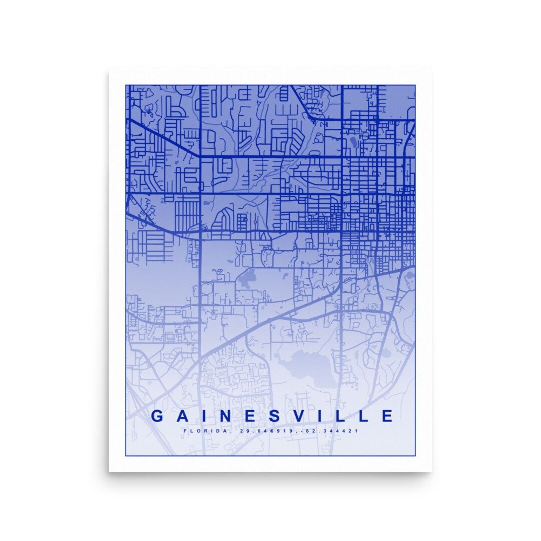 Gainesville Florida Map Poster 8x10, 16x20 Gainesville Map Art Downtown Gainesville on Map
