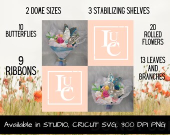 Ramo de flores de papel SVG: Jarrón, mariposas y cintas (descarga digital)