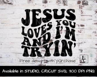 Jesús te ama SVG: PNG cristiano retro ondulado (digital)