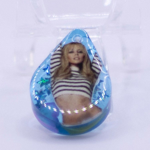 Kylie Minogue Charm - Pop Star 80's 90's Y2K Fashion Jewelry - Earrings Necklace Keychain - Blue Glitter