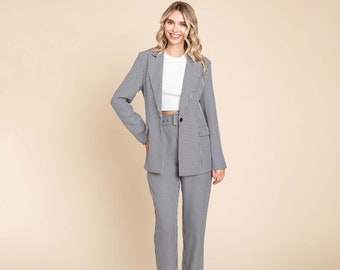 Houndstooth Blazer and High Waisted Pants Pantsuit