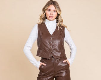 Tailored Faux PU Leather Vest