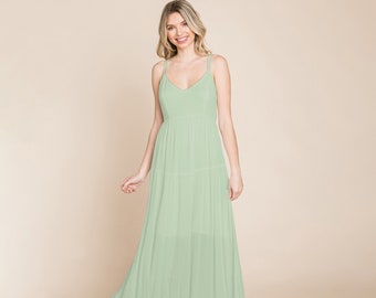 Beach Maxi Bridesmaid Dress with Criss Cross Back