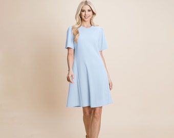 Loose Mini Dress V-Neck Short Sleeve Shift Dress